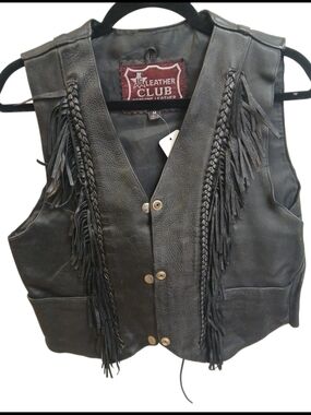 Leather Club Vintage Black Fringe Leather Vest